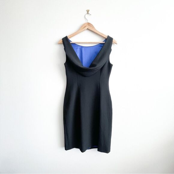 Karl Lagerfeld Black Sleeveless Blue Drape Back Mid-Length Cocktail Women's 4 - Picture 3 of 9